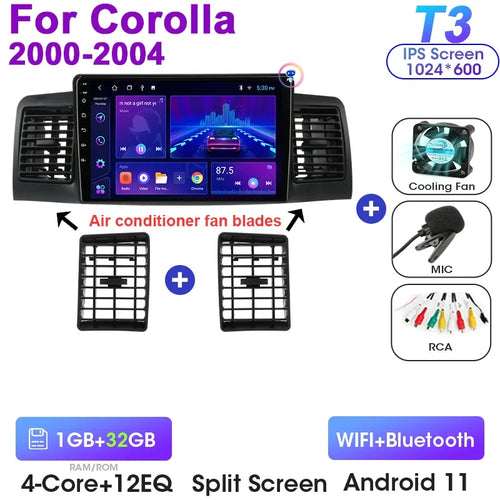 Android 12 Car Radio Qualcomm SM6125 For Toyota Corolla E120 2000 -