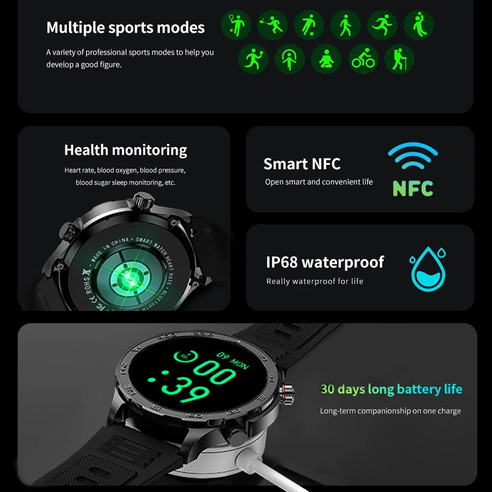 2024 New For Huawei Xiaomi GPS Sports Smartwatch Men NFC Compass