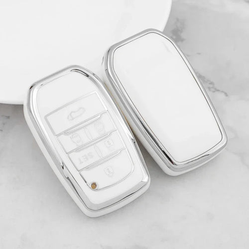 Silver Tpu Car Key Case Cover Shell for Toyota Fortuner Rav4