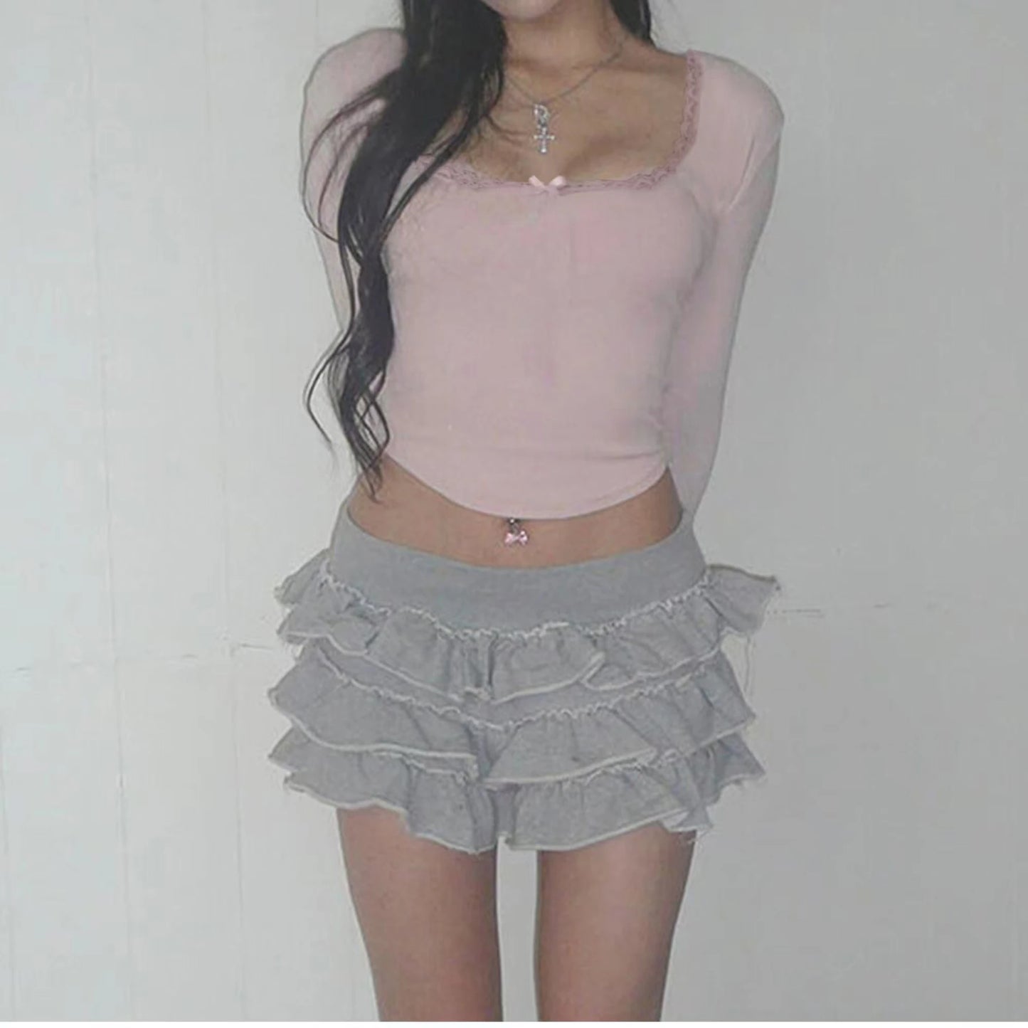 Cute Bandage Bow Cropped Top Pink Sweet Coquette Sweet T Shirts Fall