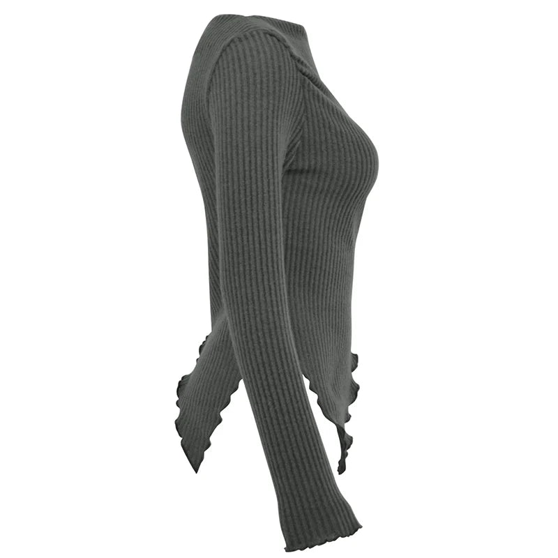 Sexy Asymmetrical Tees Women T-shirt Solid New Autumn Streetwear Long