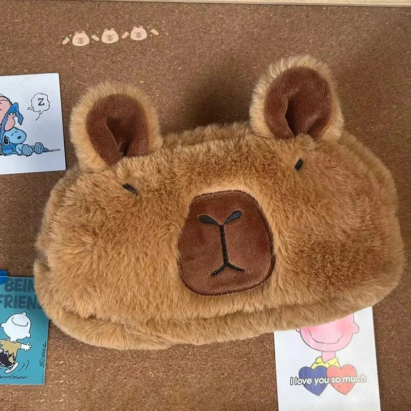 1Pc Cute Plush Capybara Pencil Storage Bag Cartoon Animal Pen Case