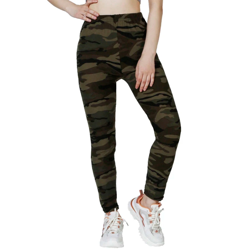 Camouflage Gray Green Tight Casual High Stretch Women's Leggings,