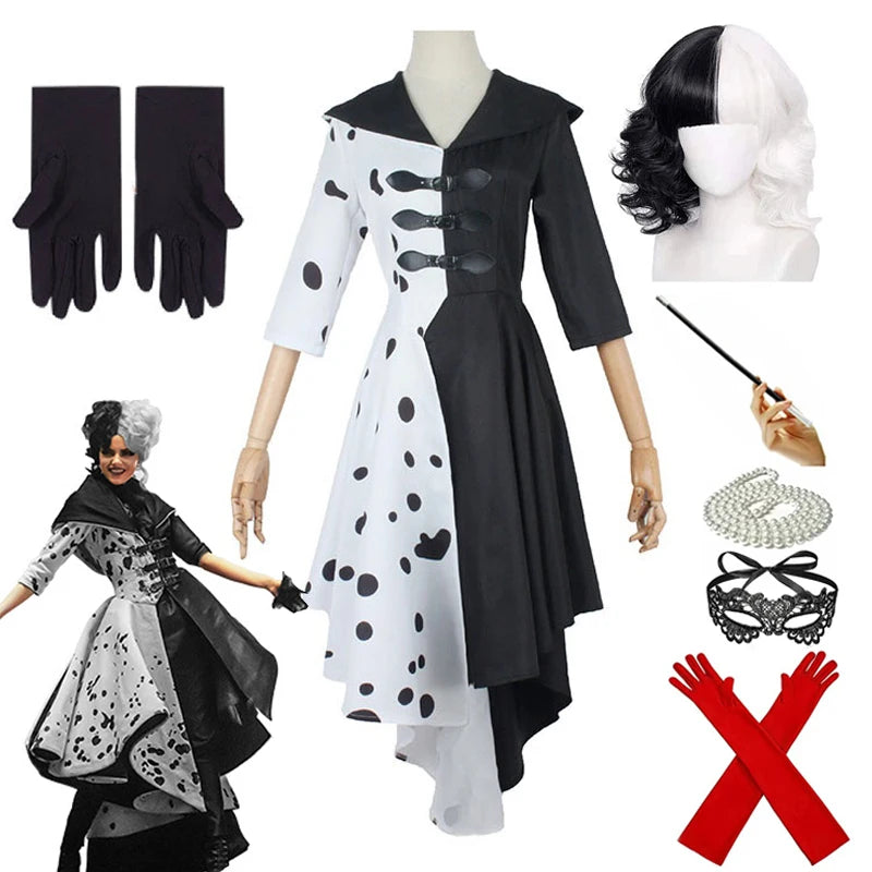 Adults Black White Witch Deville Cosplay Costume Dress for Women with