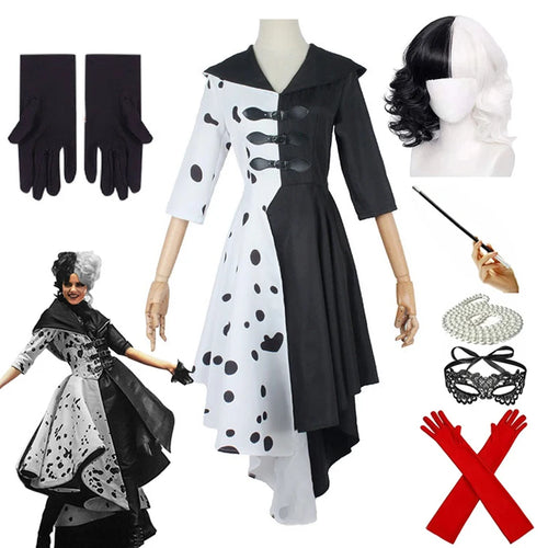 Adults Black White Witch Deville Cosplay Costume Dress for Women with