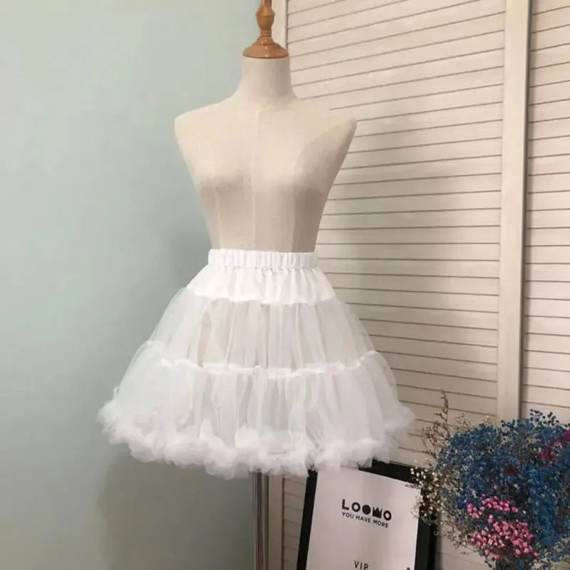 Women Girls Ruffled Short Petticoat Solid Fluffy Bubble Tutu Skirt