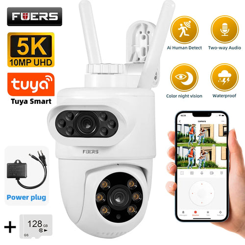 FUERS 5K 10MP Dual Lens IP Camera Tuya Smart Home Security Auto