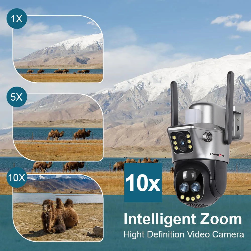 LS VISION 6K 4G Wifi Solar Camera 10x Zoom Three Lens PTZ Outdoor