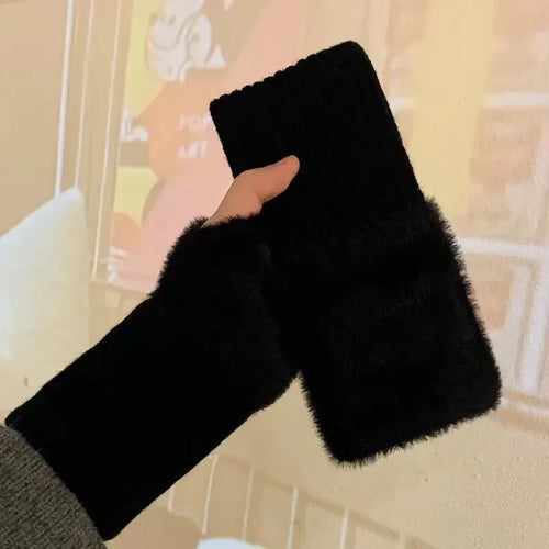 2024 New Mink Fleece Half Finger Gloves for Women's Soft Winter Warmth