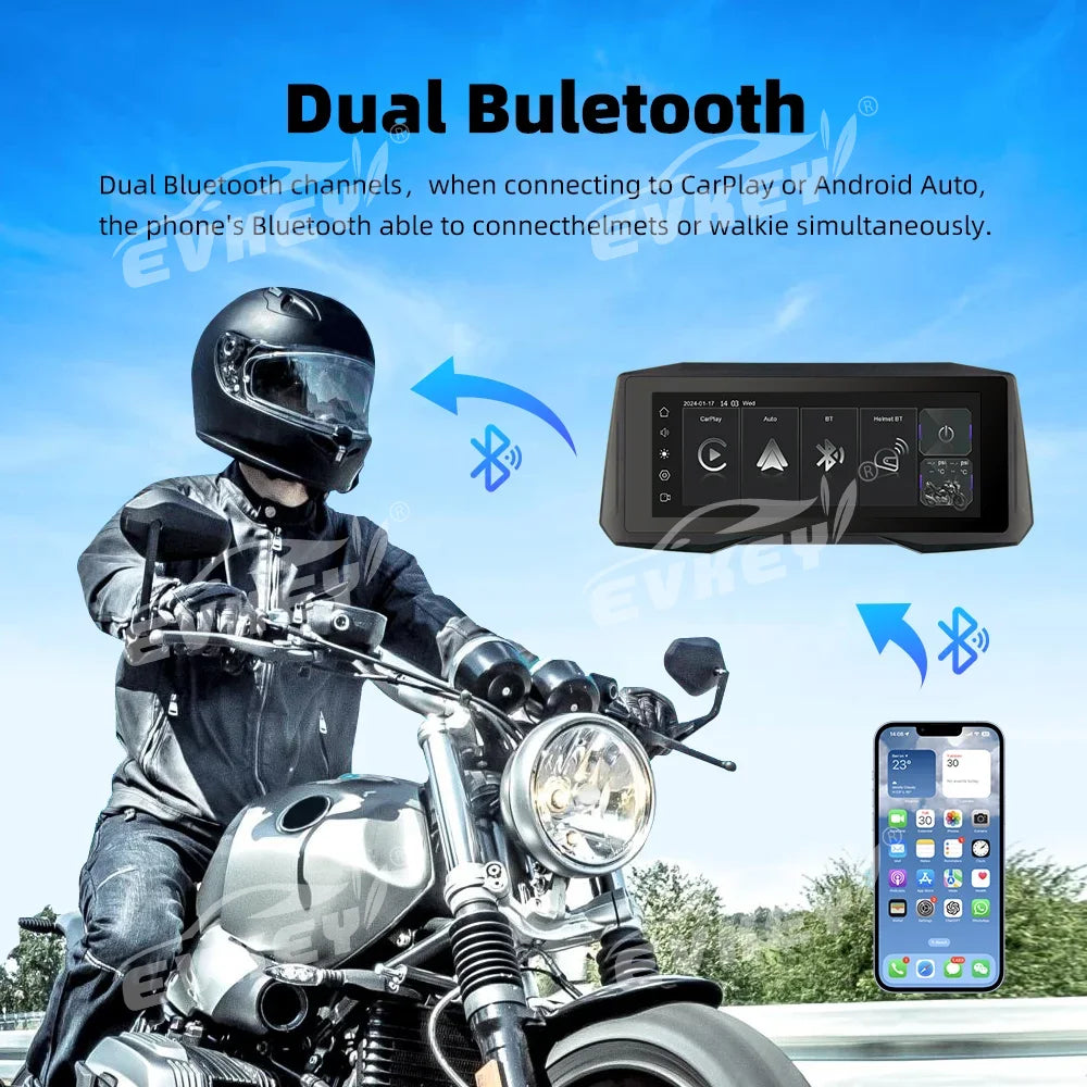 EKIY 7inch Motorcycle CarPlay Navigation Wireless CarPlay Android Auto
