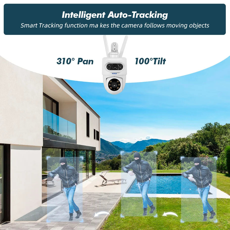 KERUI Outdoor 10MP 5K HD Dual Lens WiFi IP Camera Tuya Smart PTZ
