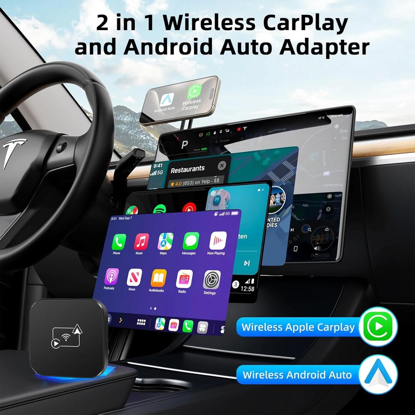 Mini Box Wired to Wireless CarPlay and Android Auto Wireless Adapter