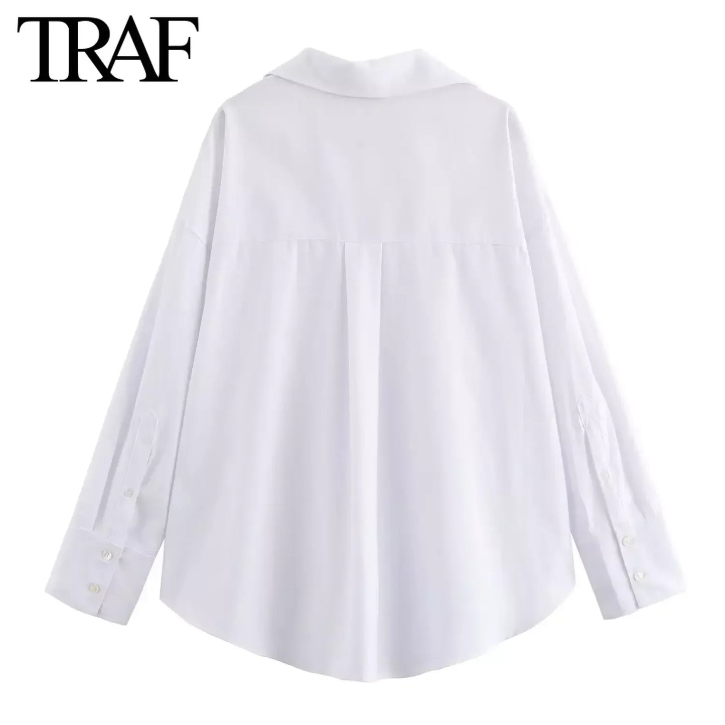 TRAF Women Fashion Spring Cotton Oxford Long Sleeve Single-breasted