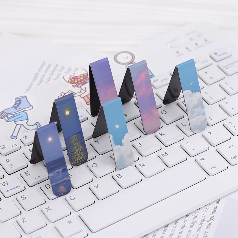 JIANQI 2pcs/pack Magnetic bookmark beautiful scenery clouds simple