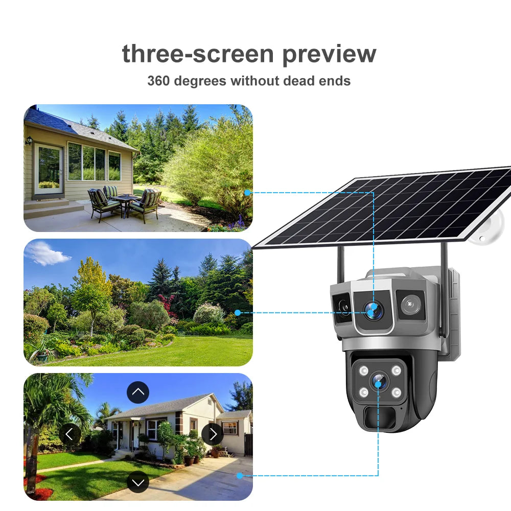 V380Pro Solar Camera 4G Sim Card Camera Triple Screen WiFi Network