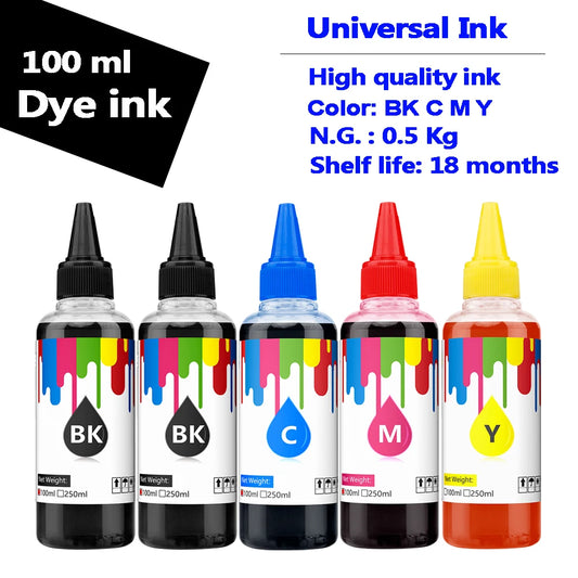 5 x 100ml Universal Dye Ink Kit Compatible For HP Canon Epson Brother