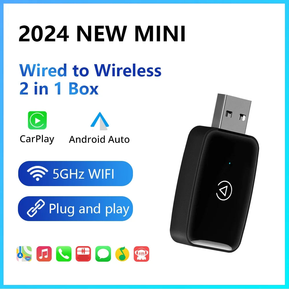 New Mini Wireless Carplay Adapter Android Auto Smart Dongle Plug and