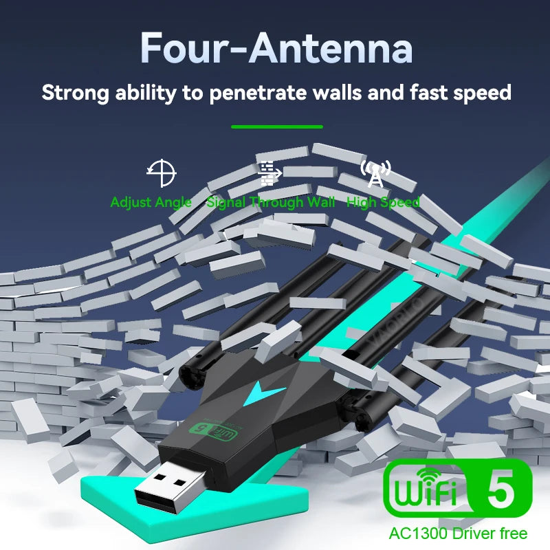 Dual Band 1300Mbps WiFi USB Adapter 2.4G/5Ghz Wi-Fi Dongle USB3.0