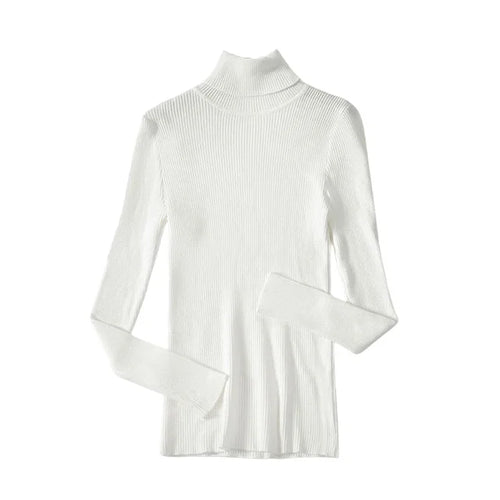 Basic Mock Neck Ribbed Sweaters for Women Cute Sexy Knitted Autumn