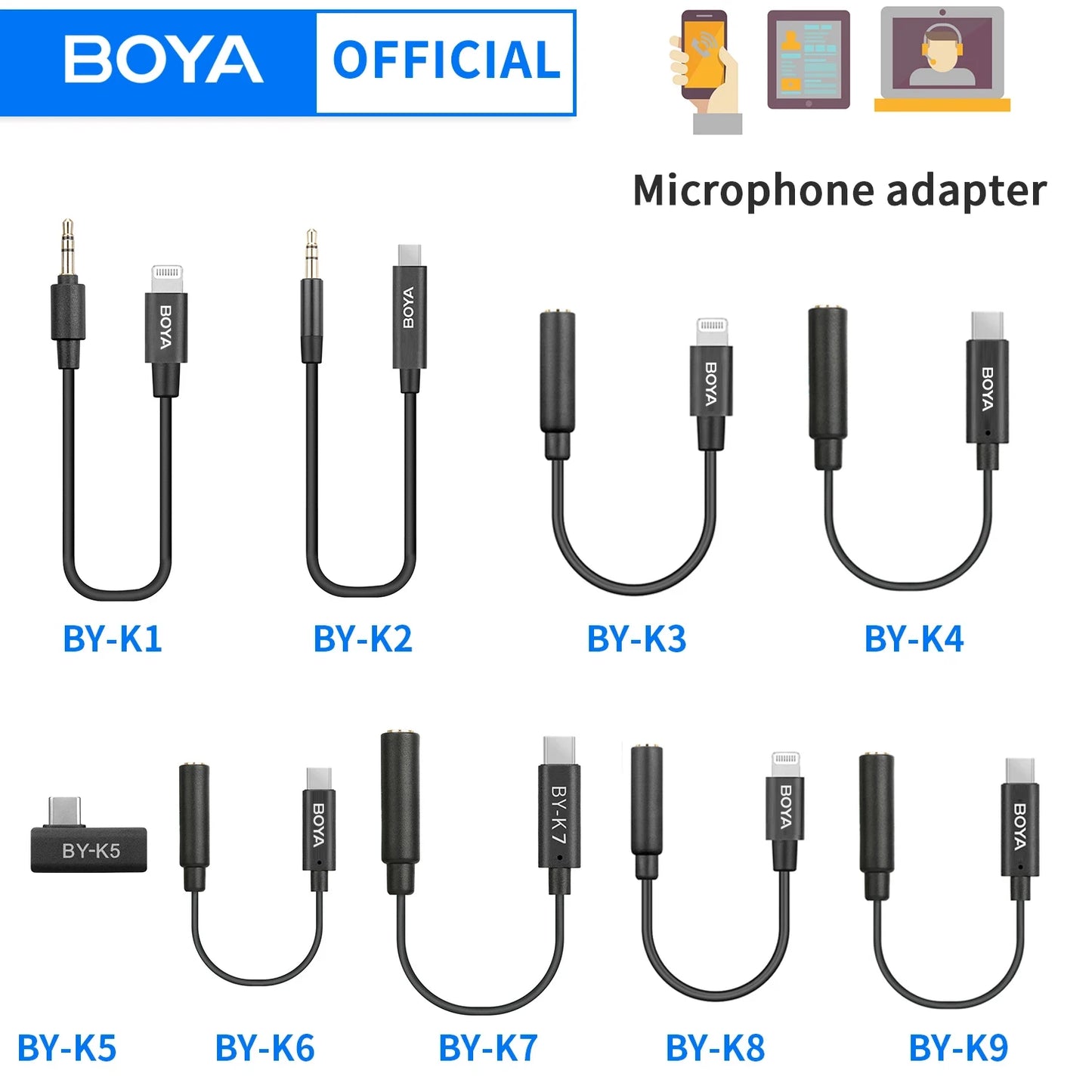 BOYA BY-K1-K9 3.5mm TRS to Lightning/Typec iPhone Android Phone Audio