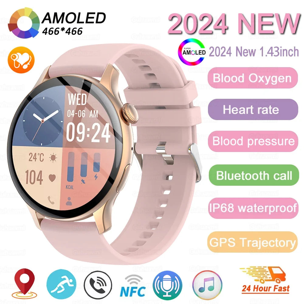 2024 New NFC Smart Watch Ladies 466*466 HD Screen Health Tracker