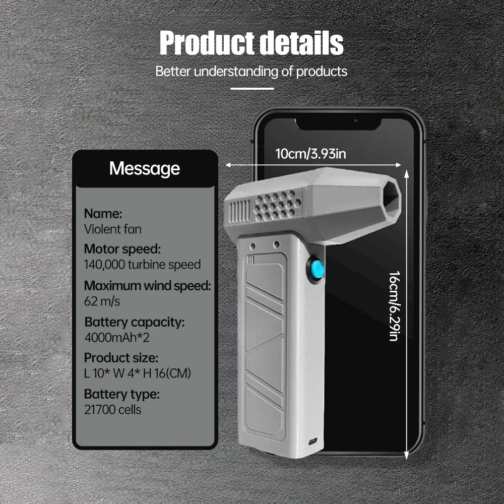 2024 Mini Turbo Jet Fan 140000RPM Brushless Motor Adjustable wind