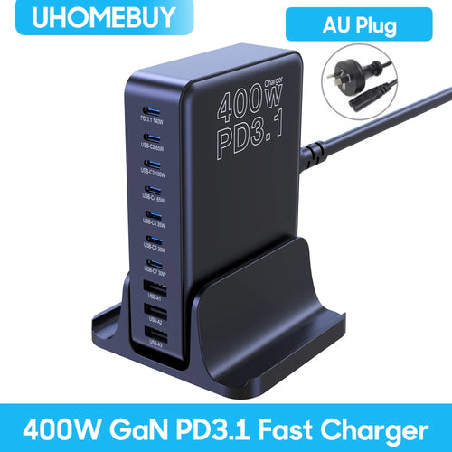 UHOMEBUY 400W USB C Charger 10-Ports GaN Charging Station 140W Max