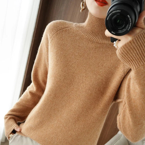 Fashion Basic Autumn Winter  Merino Wool Sweater Mock Neck Cashmere