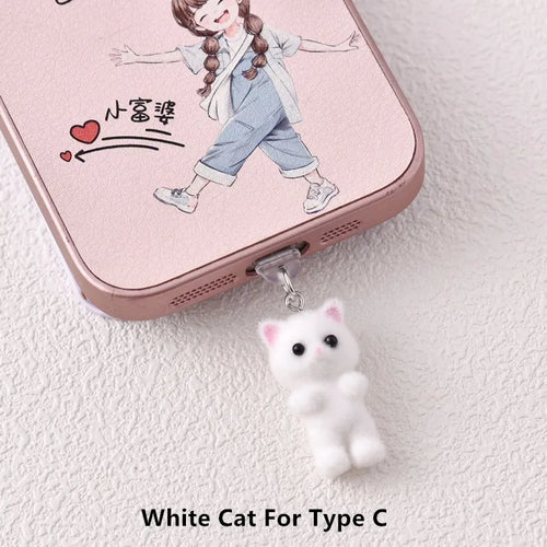 MINISO Resin Plush Cat Phone Dustproof Plug For iPhone Samsung Xiaomi