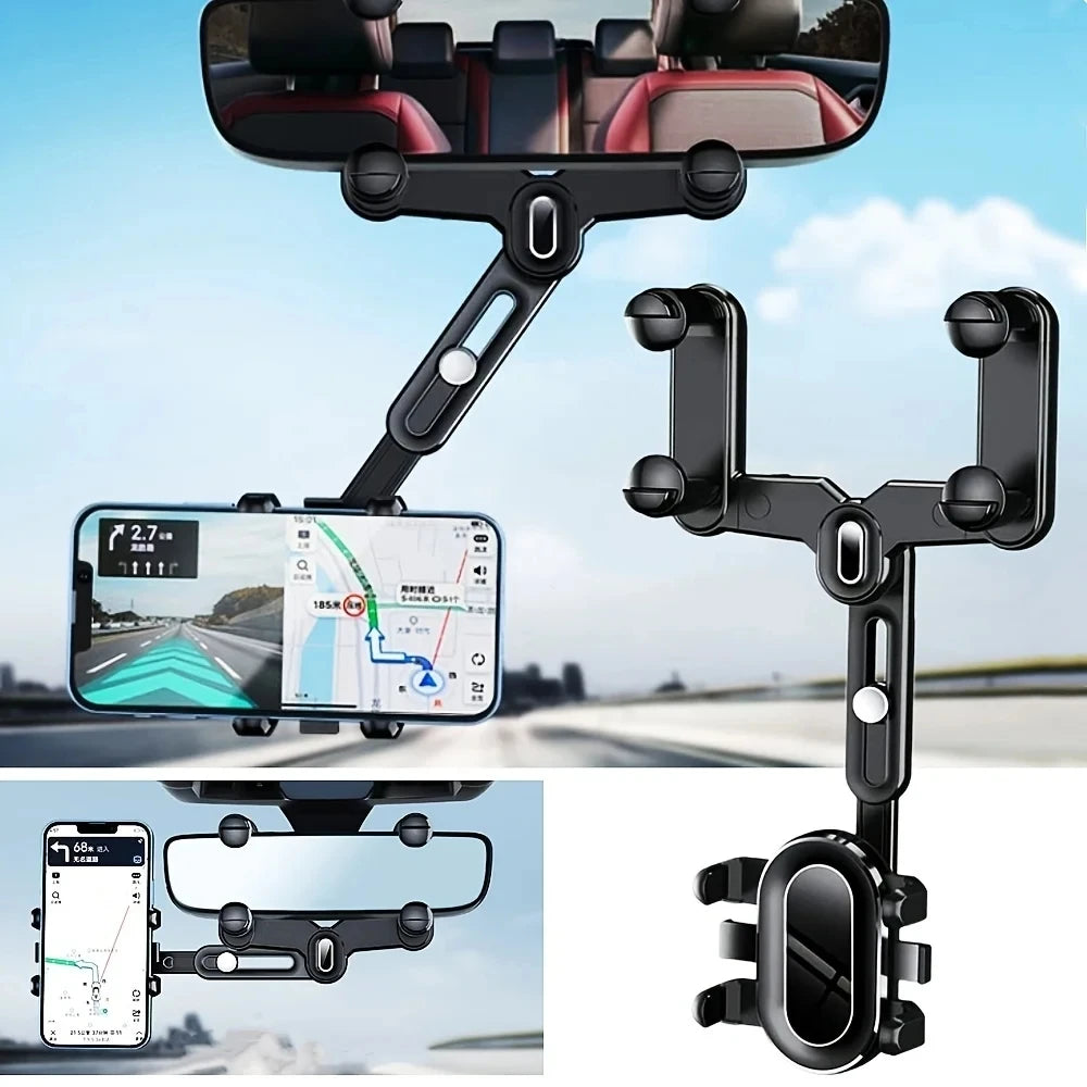 360° Car Rearview Mirror Mobile Phone Holder For Car Rotation &