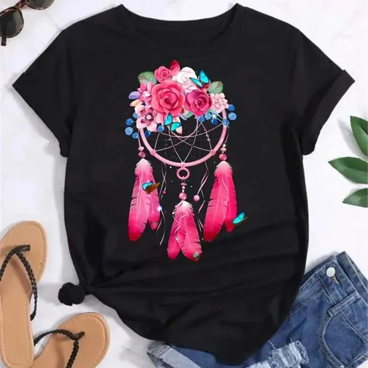 Feather Dreamcatcher Women Fashion T Shirt Harajuku Graphic Tees Shirt