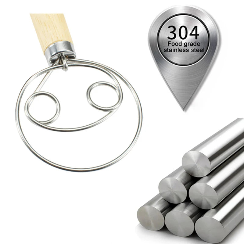 Best Wooden Hand Danish/Dough Whisk Stainless Steel Doutch Dough Whisk