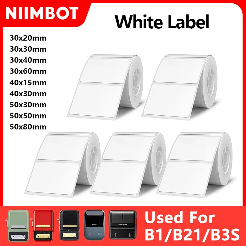 Niimbot 1Roll B1 White Sticker Waterproof Paper Adhesive Label White