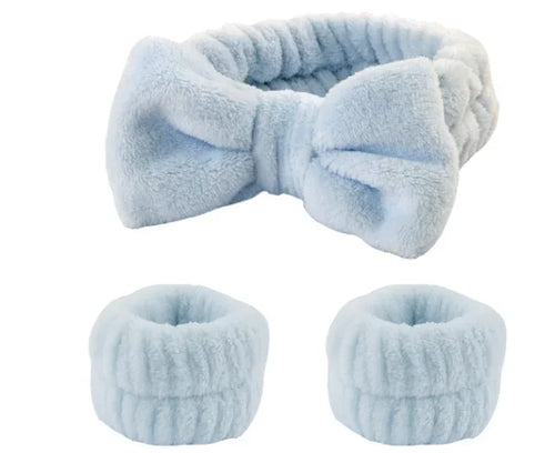 3Pcs Bow Headband Wristband Set Towel Elastic Soft Washing Face Shower