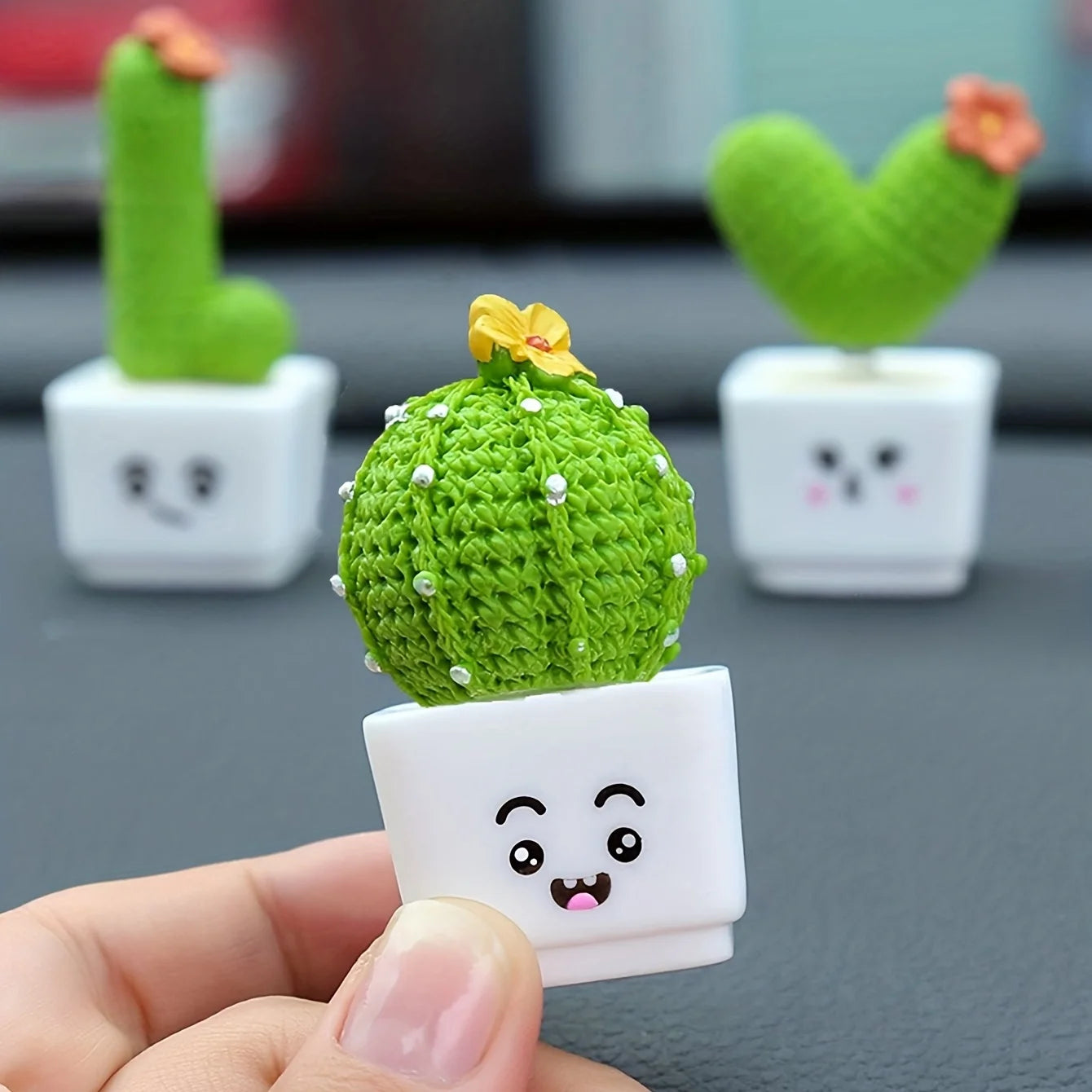 1 Set Of 4, Resin Succulent Cactus Mini Green Plant Car Office Home