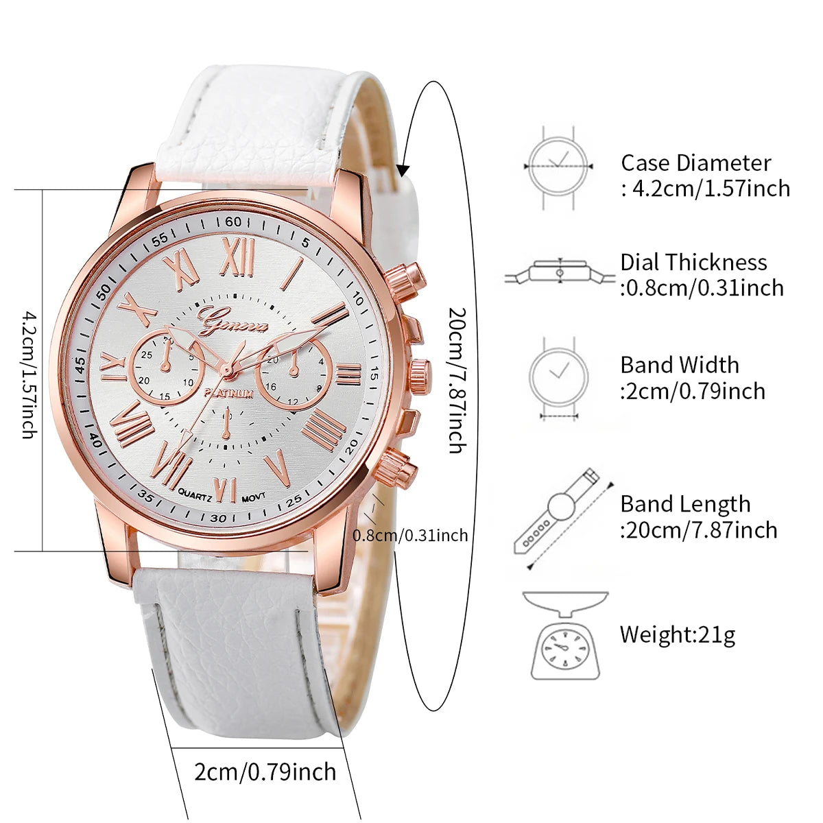 5PCS/Set Women's Watch Fashion Roma Dial Leather Band Quartz Watches
