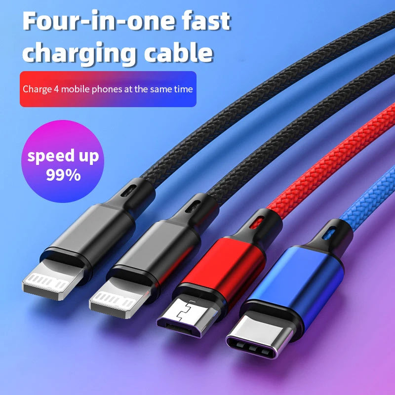 4 In 1/ 3 In 1 Micro USB Type C Fast Charging Cable 3A Quick Charge