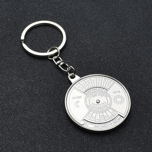 50 Years Perpetual Calendar Keychain Silver Alloy Keyring Key