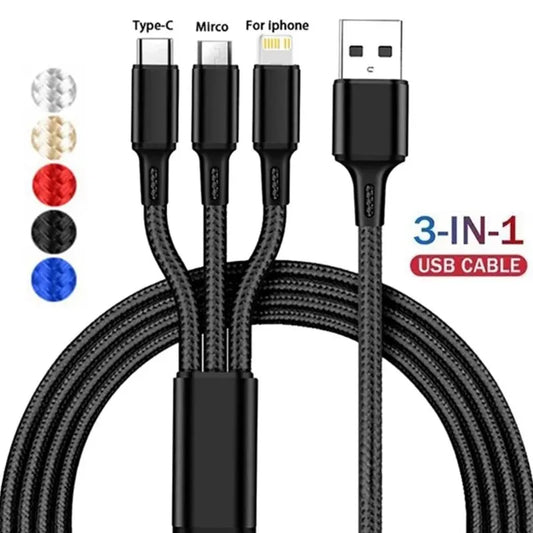 3 IN 1 USB Cable Micro USB Type C Charger Cable Multi Usb Port Fast