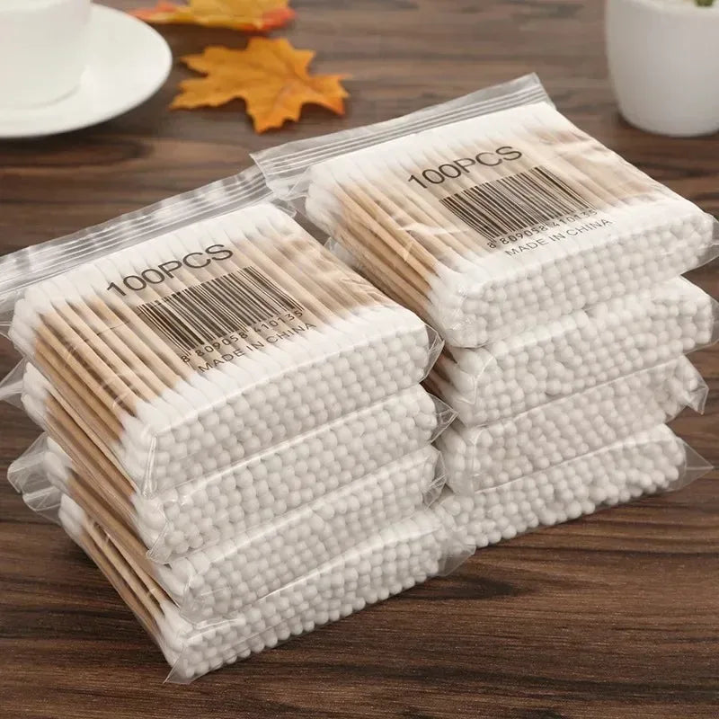 100pcs Per Pack, 5 Packs, Double-ended Cotton Swabs, Baby Cotton