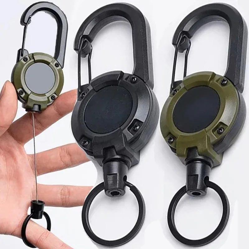 Retractable Heavy Duty Pull Reel Carabiner Key Chains Strong Steel