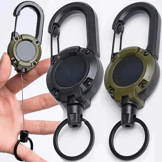 Retractable Heavy Duty Pull Reel Carabiner Key Chains Strong Steel