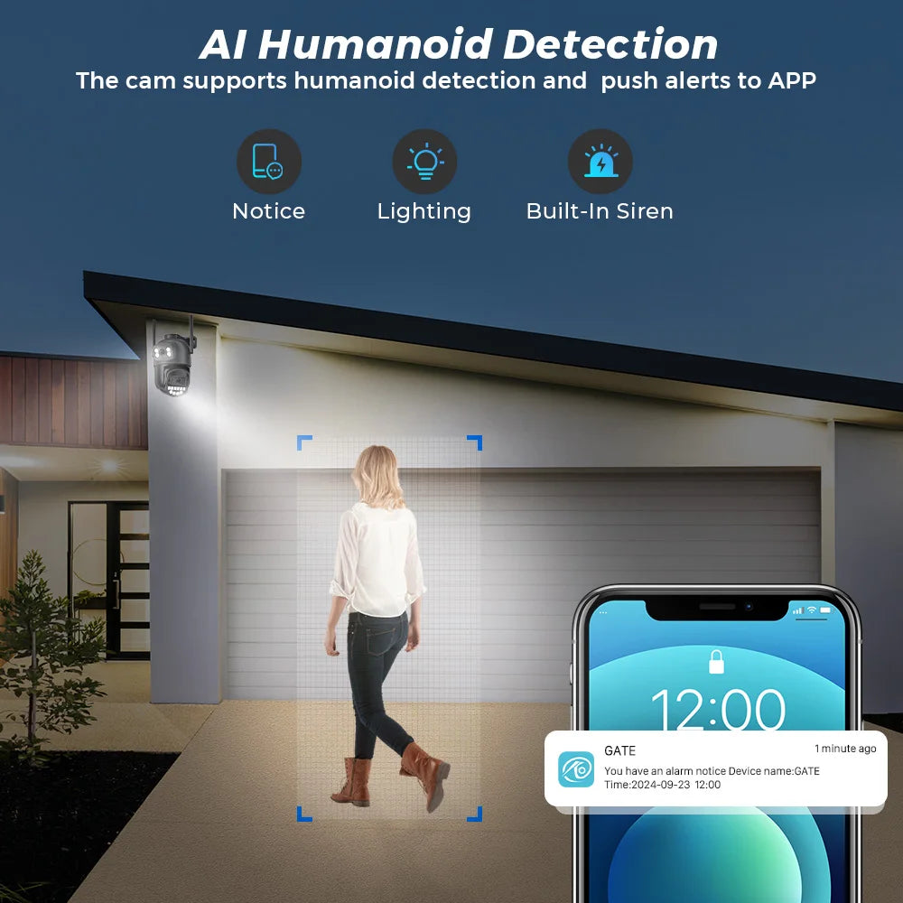 8MP 4K Wifi Street IP camera Dual Lens Dual Screens Outdoor Wireless