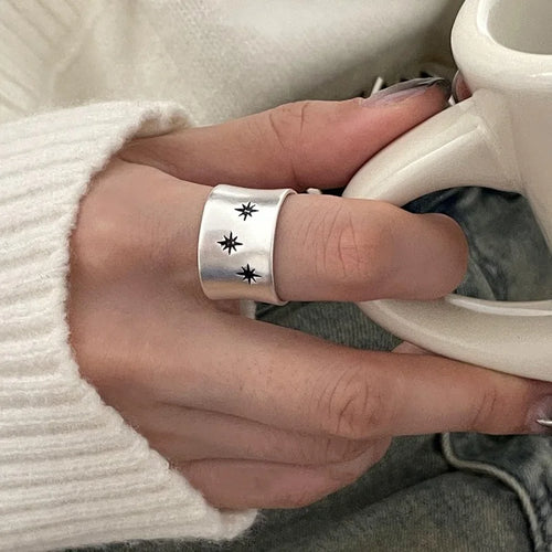 INS Minimalist Silver Color Irregular Wrinkled Surface Finger Rings