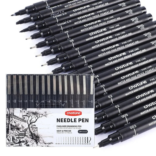Black Micro Pens,15 Sizes,Waterproof Archival Ink,Fine Point Pen for
