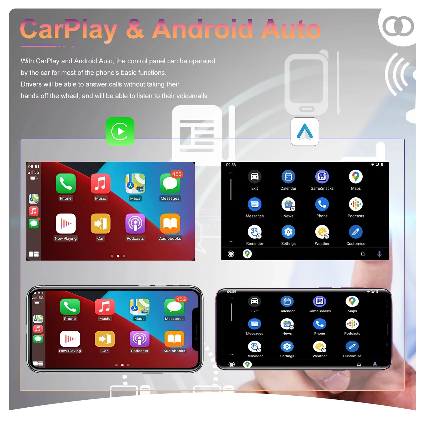 Podofo-Android Auto Multimedia Player Car Radio 1 Din 5 "CarPlay