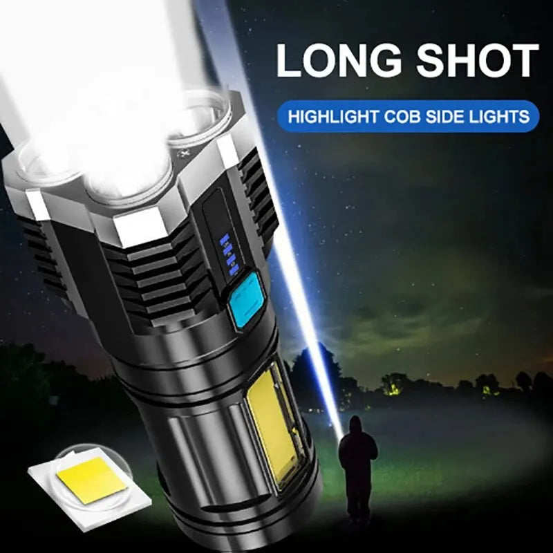 High Power LED Flashlights Camping Torch With 4 Lamp Beads And COB