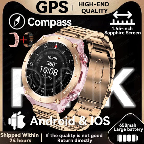 2024New Outdoor Military GPS Smart Watch Men AMOLED Screen Heart Rate