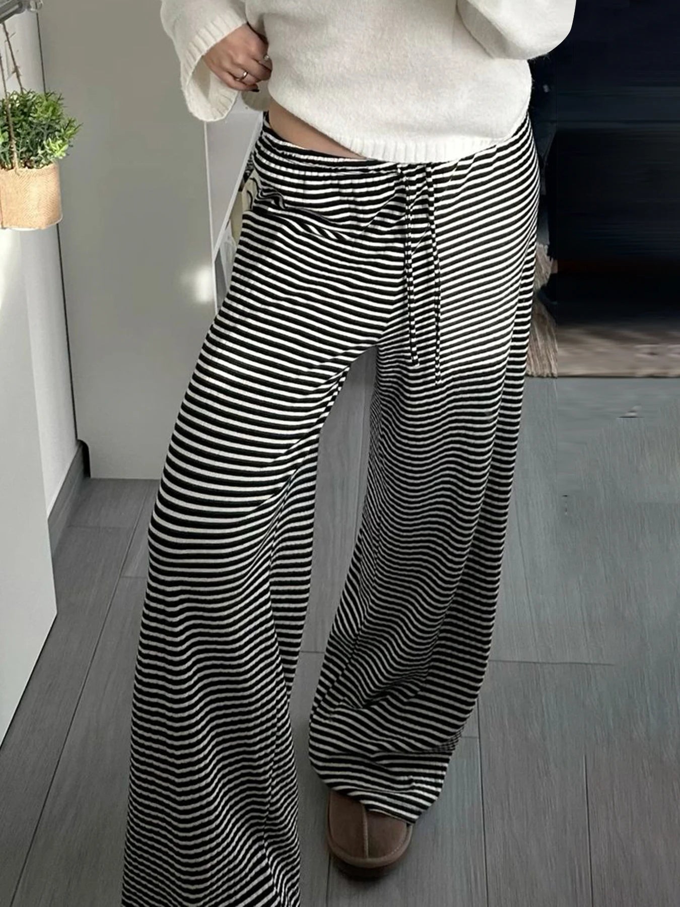 Rockmore Harajuku Striped Low Waist Straight Pants Women Old Money