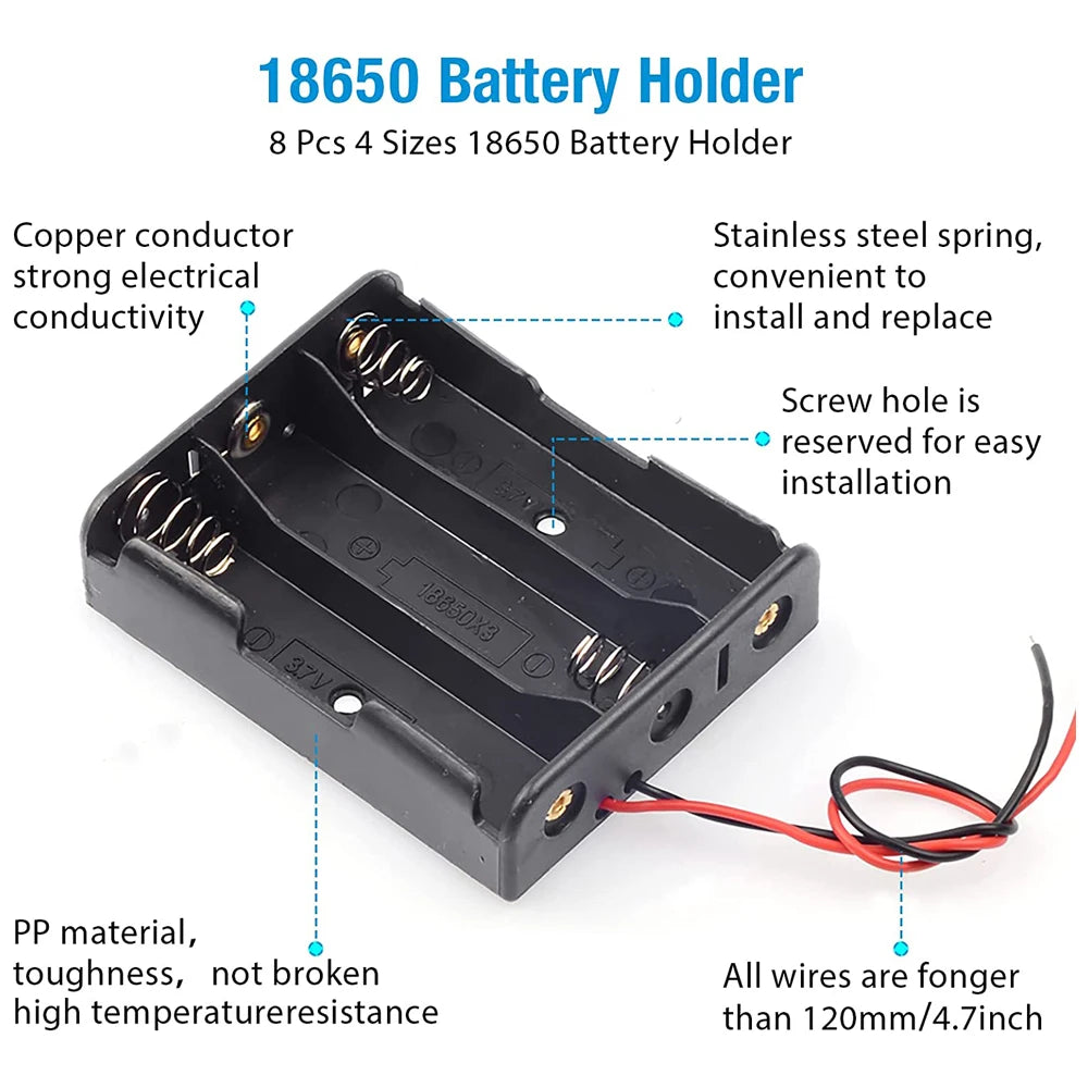 3pcs 18650 Battery Holder Box 1 Slot 3.7V Battery Storage Case 1/2/3/4